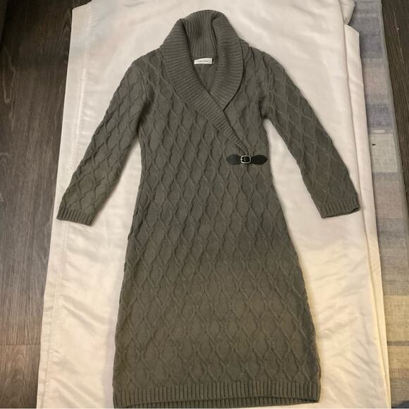 Calvin Klein Gray Cable Knit Shift Sweater Dress S Winter Cozycore Corporate - Picture 5 of 11